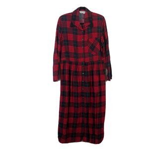 Miss Dorby 14 Dress Plaid Button Front Long Sleeve Red Black Collared Vintage
